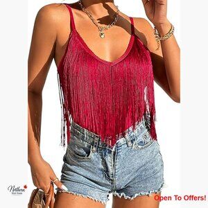 Fringe Tank Top with Tassels, V-Neck Camisole for Western Festivals